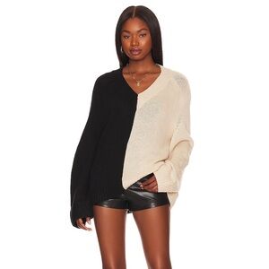 Revolve Lovers + Friends Black and Cream V-Neck Sweater Colorblock Overdized S